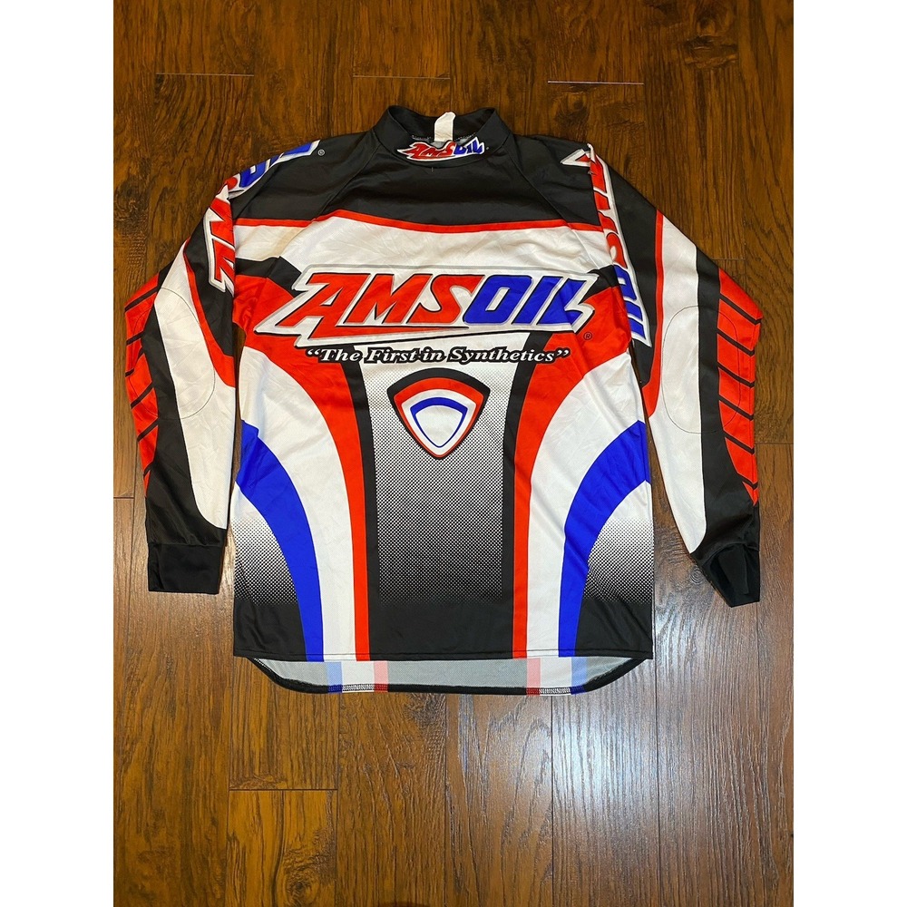Amsoil Racing Motocross Jersey‎ Mens Medium Long Sleeve Red White Blue USA Made
